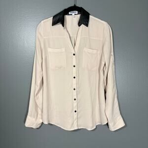 Express The Portofino Shirt Women's Semi-Sheer Tan Button Up = Size XS - Preppy